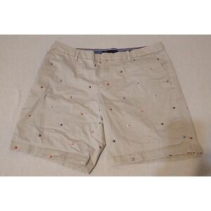 Tommy Hilfiger Women's Khaki Chino Shorts Embroidered Flag Logo‎ Size 16 XX